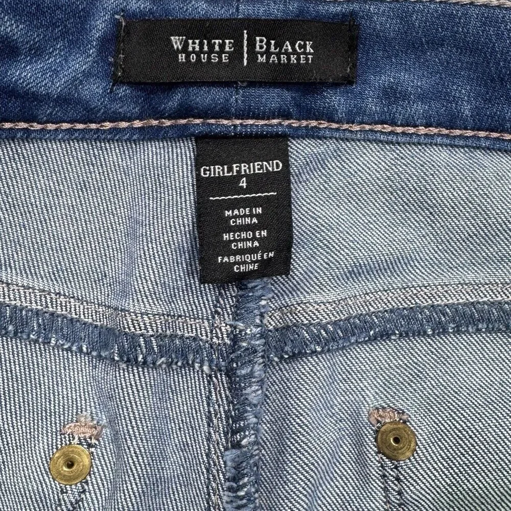 WHBM Jeans Womens 4 Girlfriend Rip Repair Distress Low Waist Measures 31 x 28
